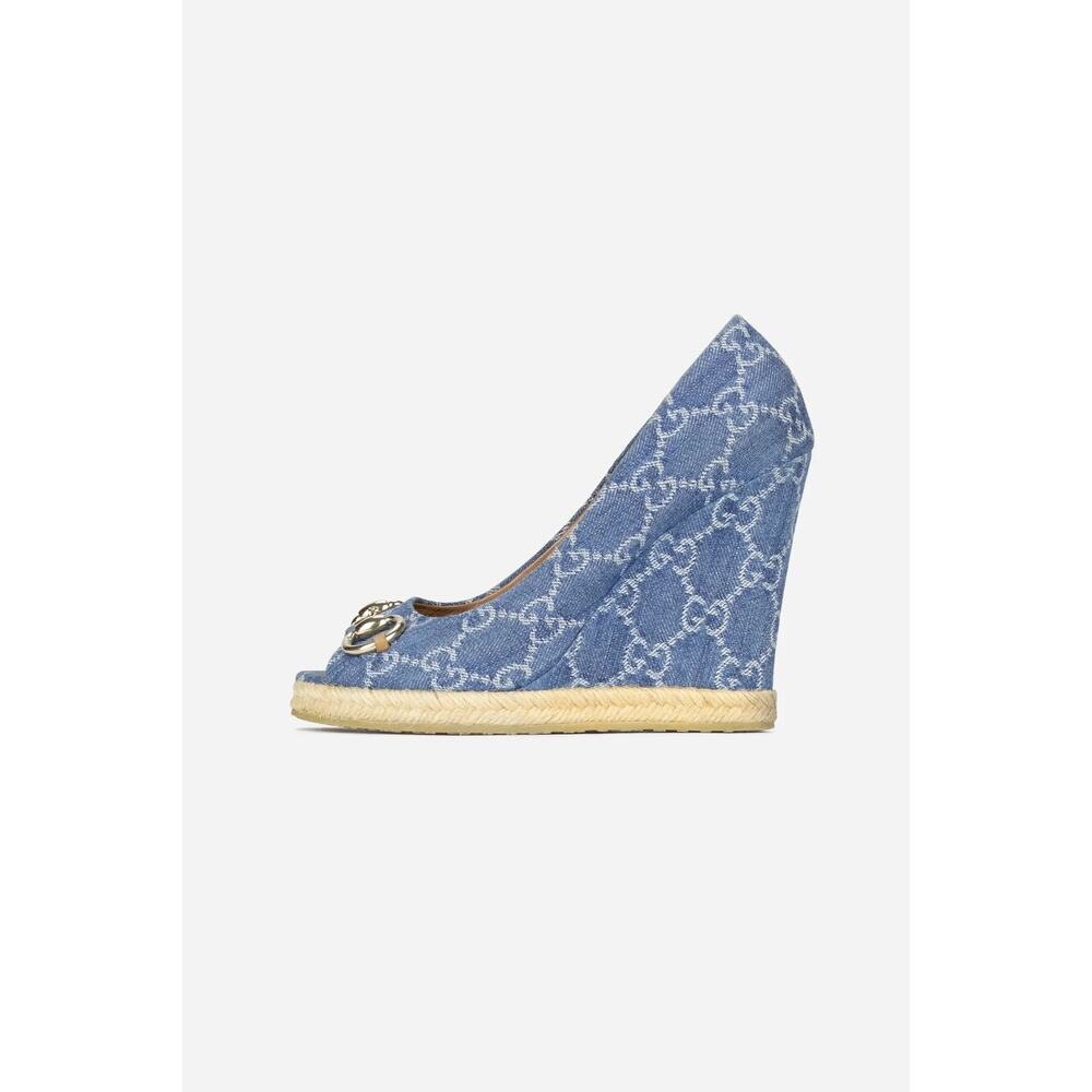 Gucci Denim Monogram Espadrille Wedges Horsebit Blue Size EU 37 - Picture 4 of 15